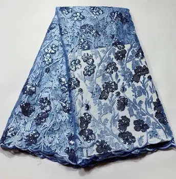 

Latest Sky Blue Sequins Lace Fabrics High Quality African French Tulle Mesh Lace Fabrics with Sequins for Wedding Party FYIN1123