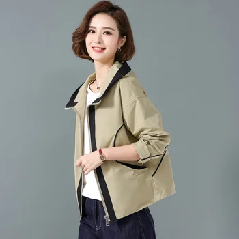 

Y Short Coat Female Spring and Autumn Middle-aged Women Dress Loose Hooded Thin Long-sleeved Upper Garment Casual