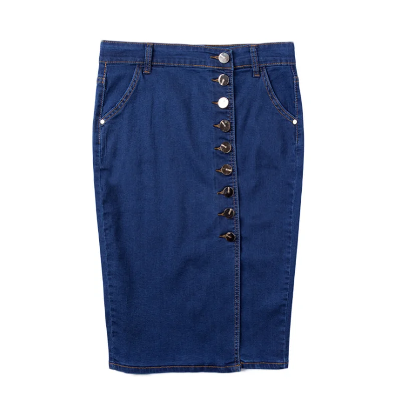 Navy blue Модная женская сексуальная юбка, новинка, однобортная, с разрезом, половина длины, на бедрах, юбка, джинсовая черная юбка - Цвет: Navy blue