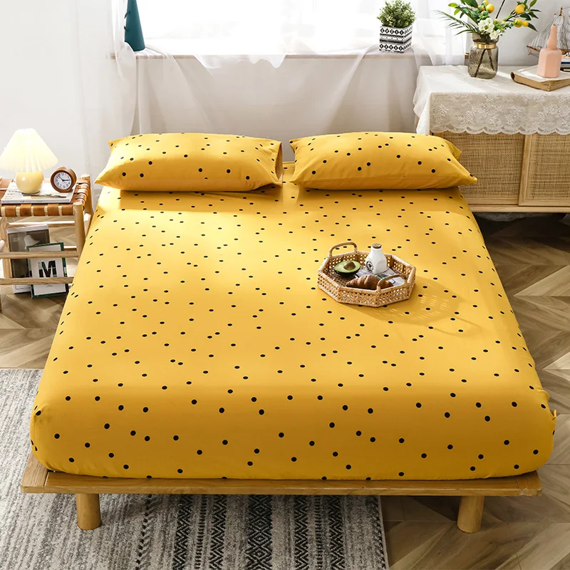 Fitted Sheet Washed Cotton Bed Linen Home Sheet with Elastic Bands Double Couple Full Queen Size