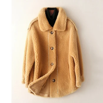 

winter and autumn sheep fur coat abrigos mujer invierno 2019 turn-down collar clothing Diamonds wool blends overcoat female coat