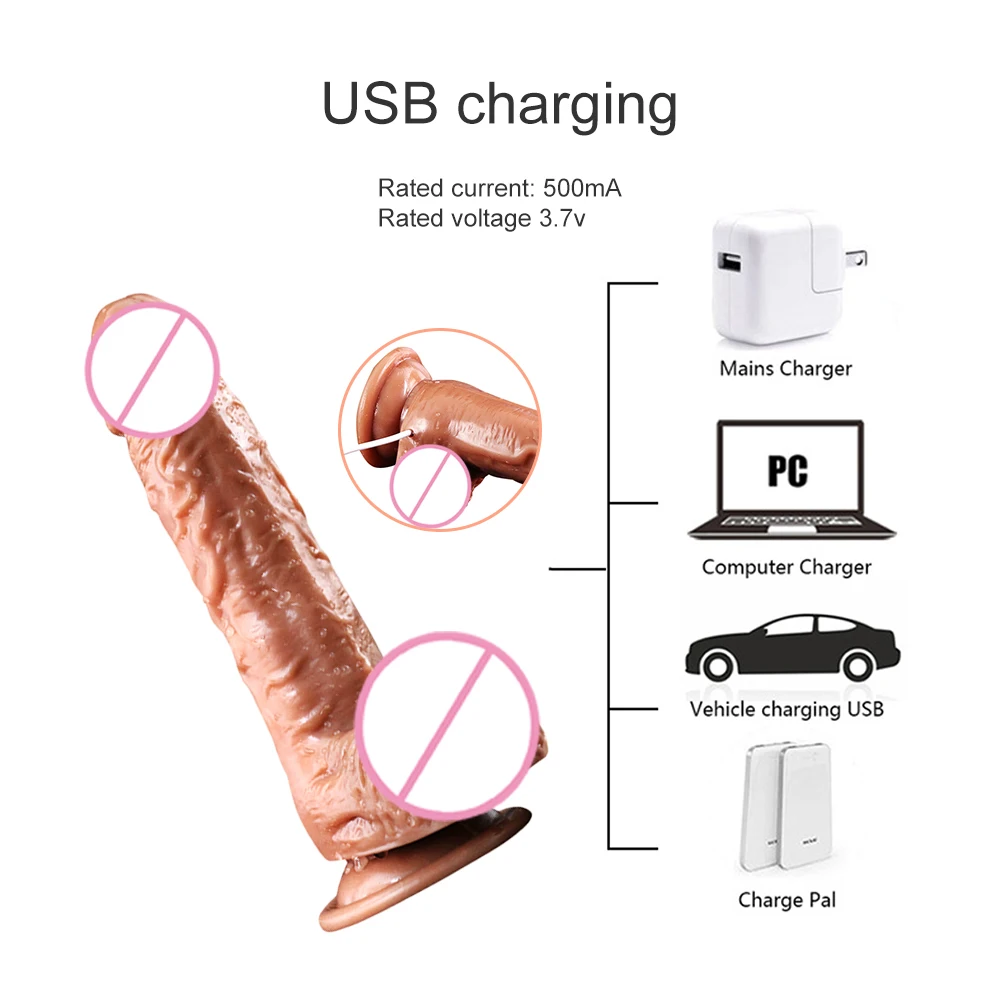 Sex Machine USB Smart Heating Automatic Telescopic Dildo Real Dick For Women Soft Dildo Vibrator Re