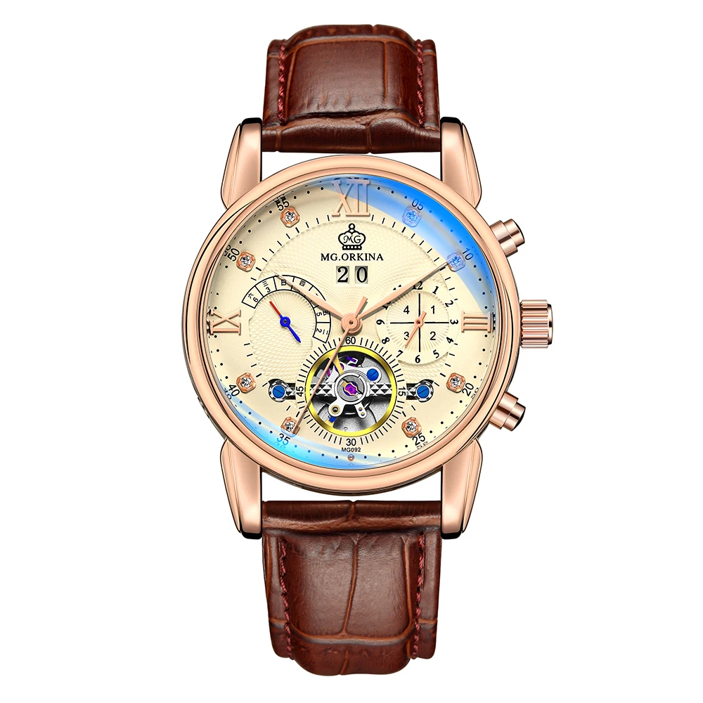 Мужские механические часы ORKINA Tourbillon светящиеся автоматические из натуральной