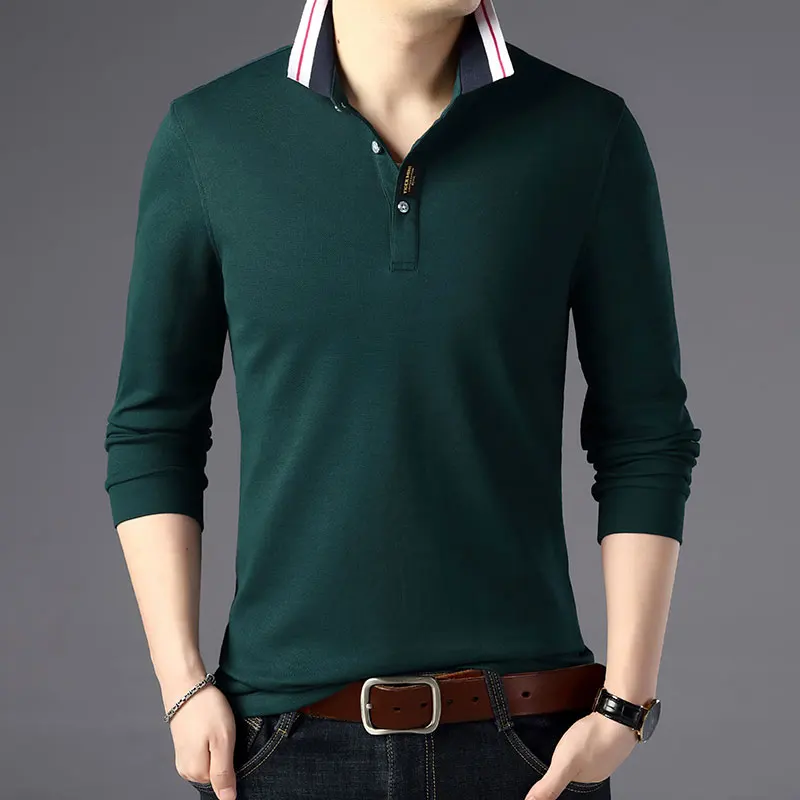 Высший сорт, новая модная брендовая дизайнерская рубашка-поло, Мужская Корейская приталенная рубашка с длинным рукавом, рубашка с полоской, подарок бойфренду, повседневная мужская одежда - Цвет: Зеленый