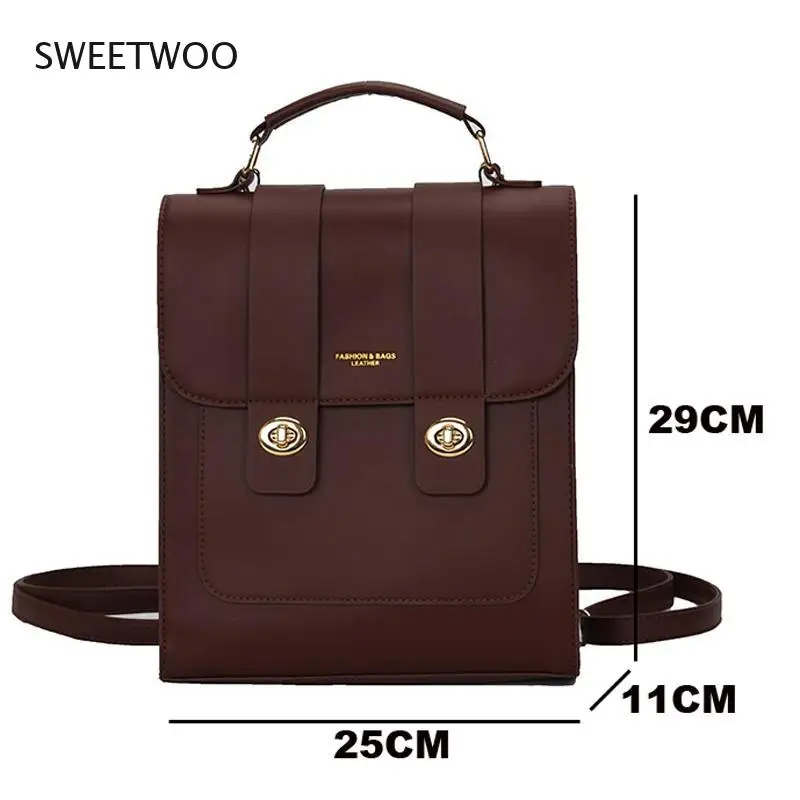 New Vintage Brand Woman Backpack High Quality PU Leather School Bags For Teenage Girls Fashion Soft Ladies Double Shoulder Bags