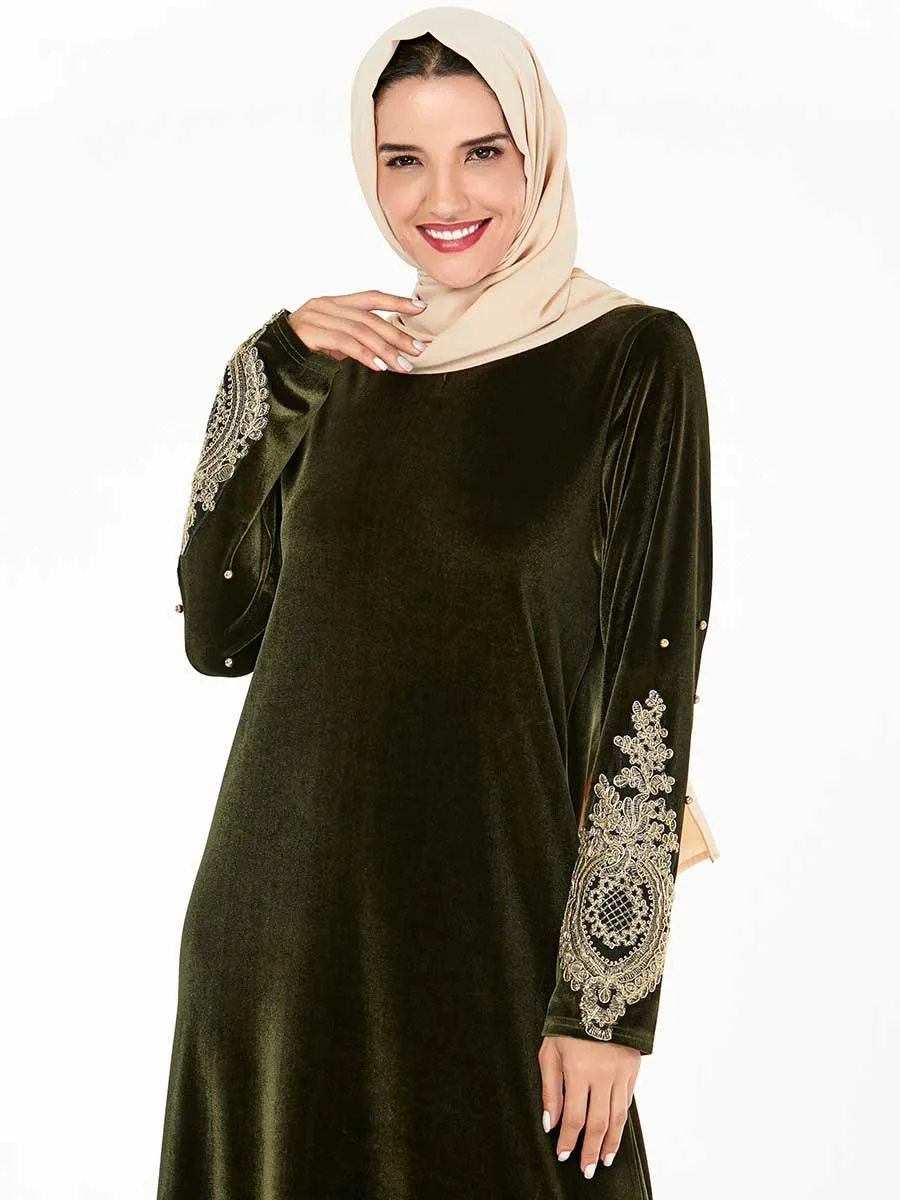 Мусульманское платье абайя роскошный жемчуг бархат Винтаж Этническая золотая вышивка Дубай халаты Турция марокканские платья Вечерние