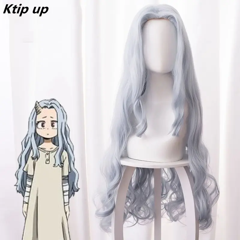 

Ktip Up Anime My Hero Academia Eri Cosplay Wigs High-Temperature Fiber Synthetic Hair Gray Blue Long Curly Hair + Wig Cap