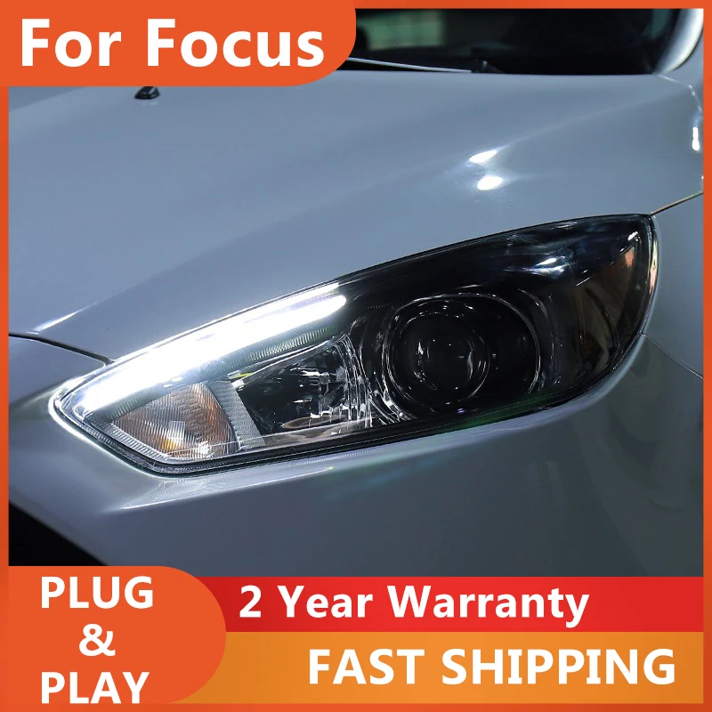 

Все светодиодный ные передние фары для Ford Focus 2015-2017, светодиодные лампы DRL, поворотные сигнальные огни, биксеноновые ангельские глазки, автомобильные аксессуары