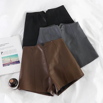 

HELIAR Sexy Shorts Women Pu Leather Shorts zipper fly Outerwear High Waist Wide Leg Women 2019 Autumn Shorts For Women