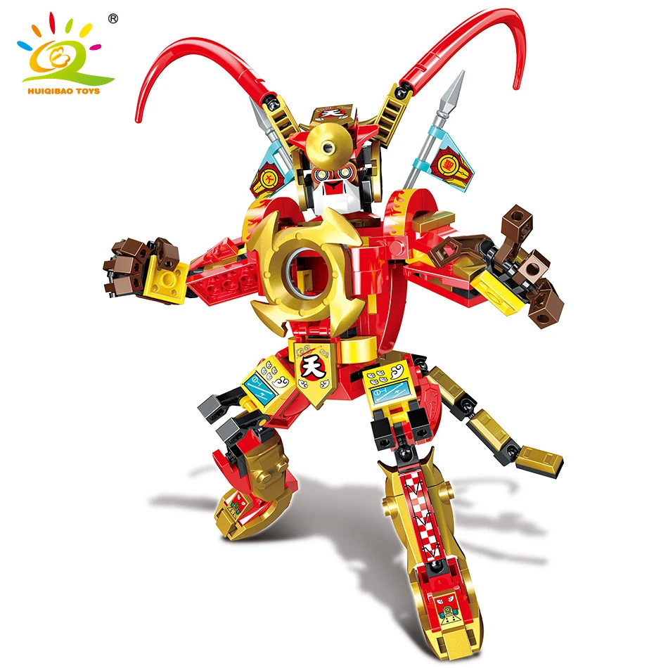 

HUIQIBAO 4in1 Monkie Sun Monkey King Warrior Mech Building Blocks Super Monk Heroes Bricks Set Toys for Children Kids GIft