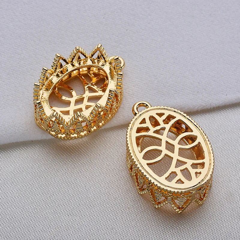 

(237) 6PCS Inner 13x18MM 24K Gold Color Plated Brass Oval Shaped Base Charms Pendants High Quality DIY Jewelry Making Findings