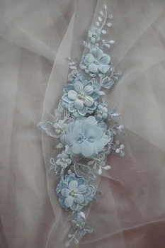 

10 pcs nude pink lace appliques with 3D florals, light peach flowers beaded lace appliques for bridal dress sewing accessories