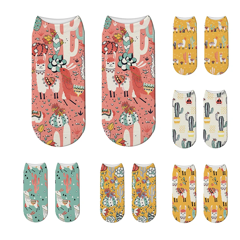 

Women Summer Short Socks 3D Printed Creative Design Cotton Socks Cute Cartoon Harajuku Socks For Ladies Funny Korean Happy Socks