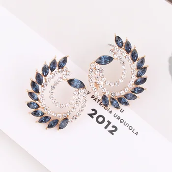 LUBOV Wholesale Peacock Colorful Crystals Dangling Stud Earrings Fine Rhinestone Jewelry Accessories For Women Friendly Gift