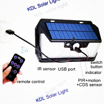 

55 leds Solar light remote control radar 3 side lighting usb port lamp Outdoor Garden patio street camps landscape fence