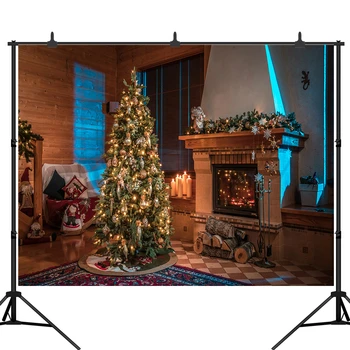 

Christmas Fireplace Photography Backdrop Tree Candle Decorations Xmas Party Photo Background Banner Studio Booth Props