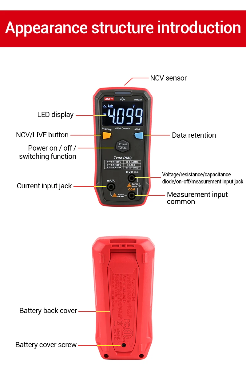 automática rms verdadeiro ac dc tensão medidor