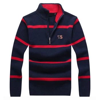 

High quality 2020 Men's long sleeve knitted sweaters casual thick 100% cotton mens striped knitted coats fashion mens clothing