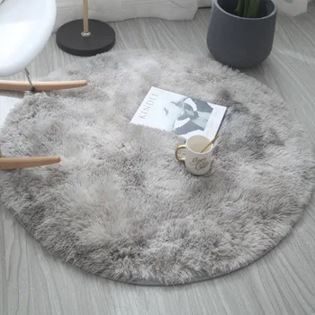 

DIA 60/80/100/120cm round long plush carpet living room bedroom floor mat rug winter warm seat mat tie-dye gradient carpet chair