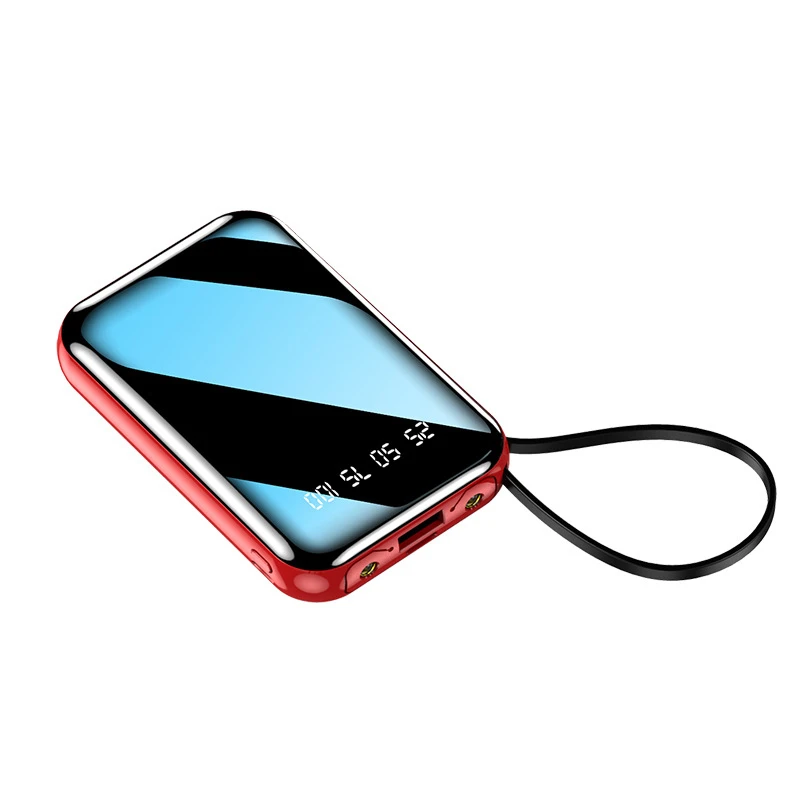 20000mAh Mini Power Bank with 4 Cable Portable Charger Full Mirror Screen Powerbank LED Display External Battery Pack Power Bank small power bank Power Bank