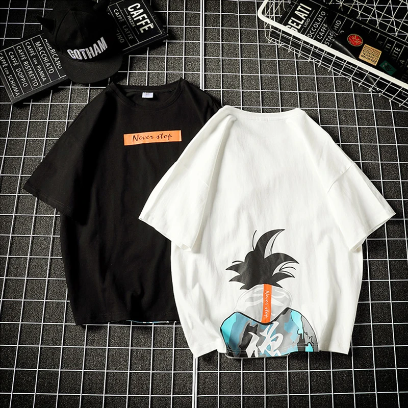 

Japanese Anime printing dragon ball t shirt men hip hop backstreet boys cotton Men and women Loose Fitness white shirt Swish