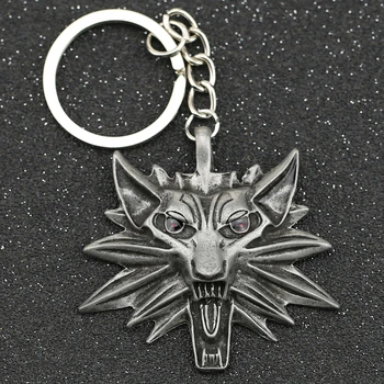 

Wolf Keychain Geralt of Rivia 3 Wild Hunt Medallion Red Eyes Logo Keyring Key Chain Ring Vintage Punk Game Men Jewelry
