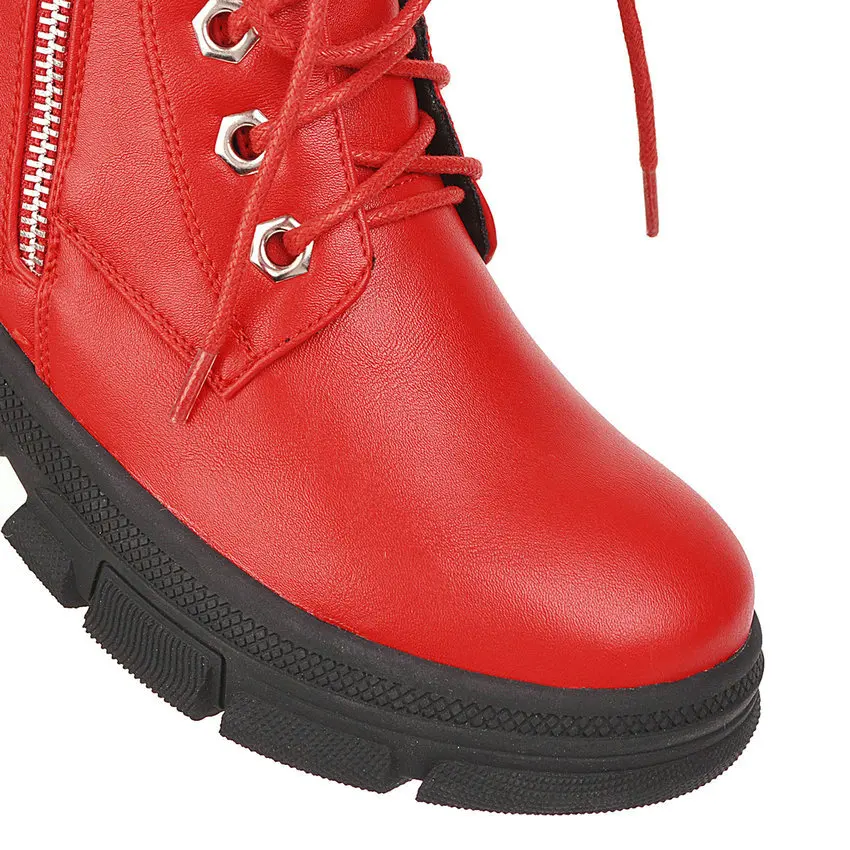 QUTAA/ г. Женская обувь из искусственной кожи на квадратном каблуке со шнуровкой на молнии модные ботинки до середины икры на платформе с круглым носком на осень-зиму размеры 34-43