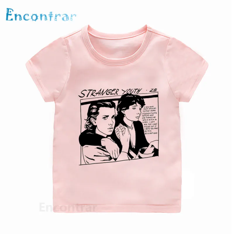 Новая детская футболка с принтом «странные вещи» Детская футболка с круглым вырезом забавная летняя одежда для мальчиков и девочек HKP2501 - Цвет: Modal Pink