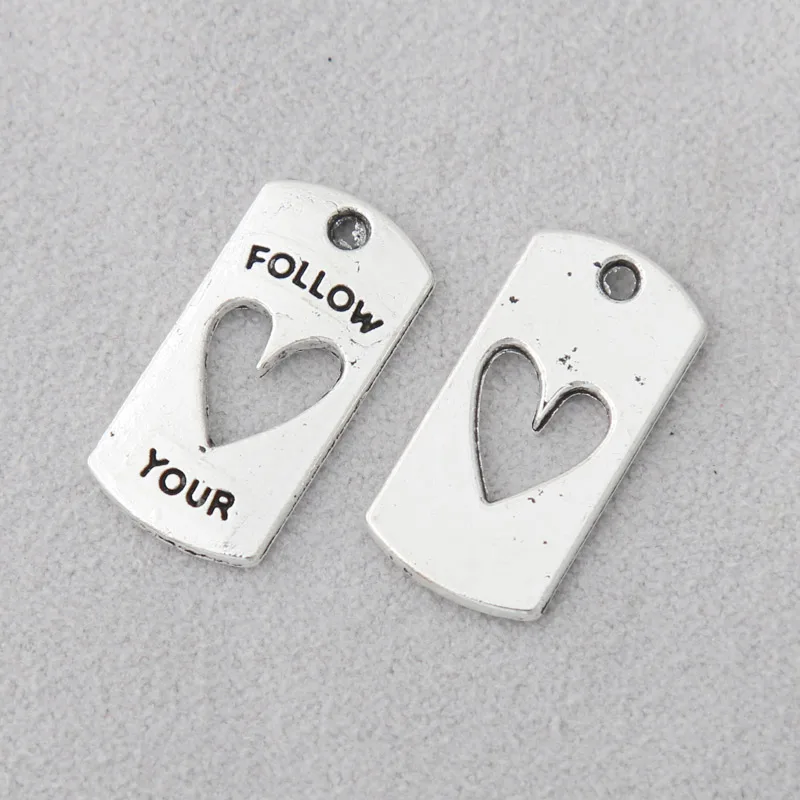 

RAINXTAR Fashion Alloy Follow Your Heart Charms Rectangle Tag Charms 10*20mm 100pcs AAC474