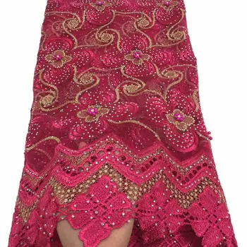 

Fashion African Lace Fabric High Quality Pink Lace Nigerian Lace Fabric 2020 High Quality Lace With Beaded 5yards YYZ35