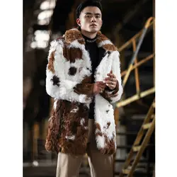 2019 новые мужские серого цвета из овечьей шерсти куртка, шерстяное пальто модный длинный кожаный жакет лацкан полный Меховая куртка толстые