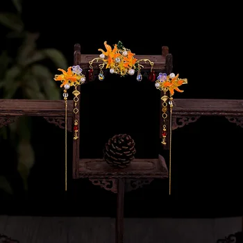 

orange girls Headdress Goldfish Glass Tassel Clip Set Costume wedding flower girls Headdress Wholesale