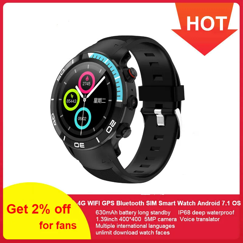 696 H8 Fashion 4G GPS Smart Watch IP68 waterproof Android 7.1 support Nano SIM 16GB/ROM Smartwatch Heart Rate Monitor Pedometer