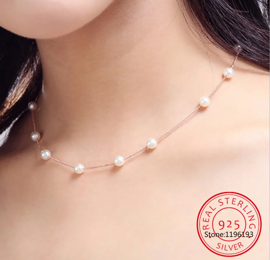 925 Sterling Silver Jewelry 12 Pcs 6mm Pearl Box Chain Choker Necklace Kolye Collares Bijoux Femme S-n54 silver necklace