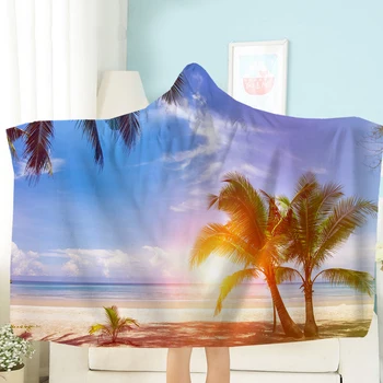 

Nature Scenery Hooded Blanket Landscape Fleece Blanket Sunset Sunrise Wearable Blanket 3D Print Picnic Airplane Throw Blanket