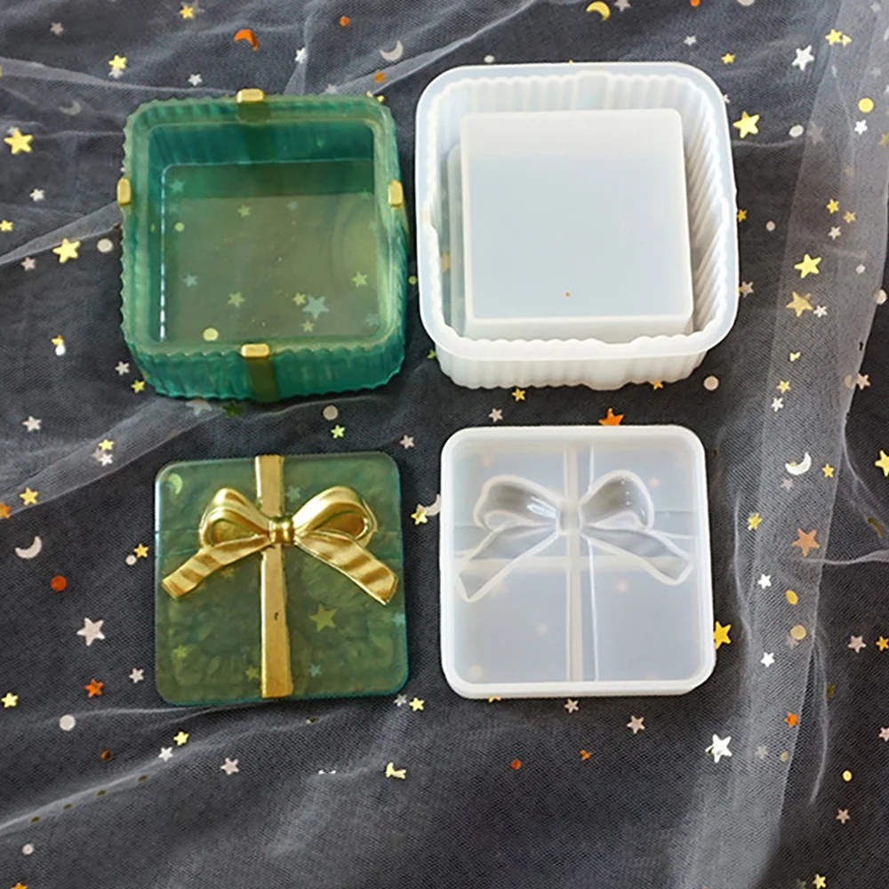 

Crystal Epoxy Ornaments Storage Box Silicone Mould Handmade DIY Bow Gift Box Mould Jewelry Making Tools Accessories Decoration