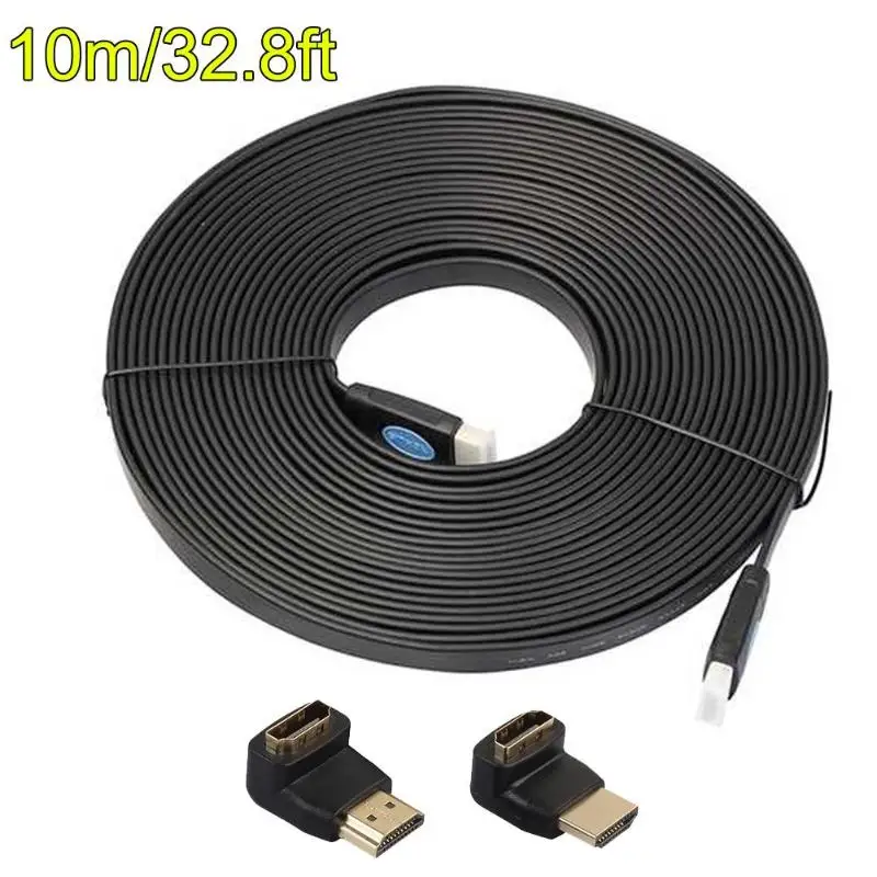 HDMI 2,0 Кабельное Аудио Видео кабель 3 м/5 м/10 м проводной шнур высокого Скорость 4K x 2K плоский кабель HDMI кабель со штыревыми соединителями на обоих концах для подключения+ 90/270 градусов адаптер