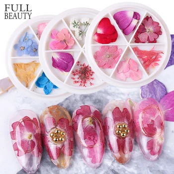

3D Dried Petal Nails Decoration in Wheel Ultrathin Natural Flower Leaves Pendant Real Preserved Sticker Accessories Tips CH1559