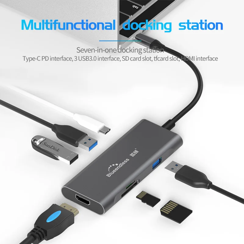 USB C концентратор Тип C 3,1 9 в 1 концентратор адаптер док-станция с 4K HDMI/Ethernet/SD и TF кардридер/аудио для Mac и type C ноутбуков - Цвет: HC701