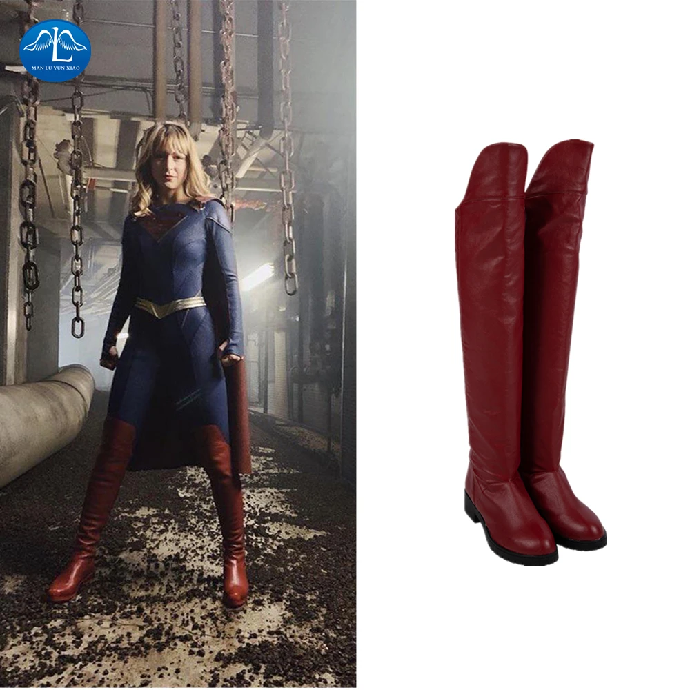 

Manluyumxiao Thigh High Boots Supergirl Cosplay Halloween Costumes for Adult Women Custom Made Red Faux Leather Shoes Christmas