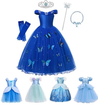 

Cendrillon Princess Girls Dress Fairy Tales Deluxe Cosplay Costume Cenderella Blue Gown Kids Party Halloween Birthday Clothes