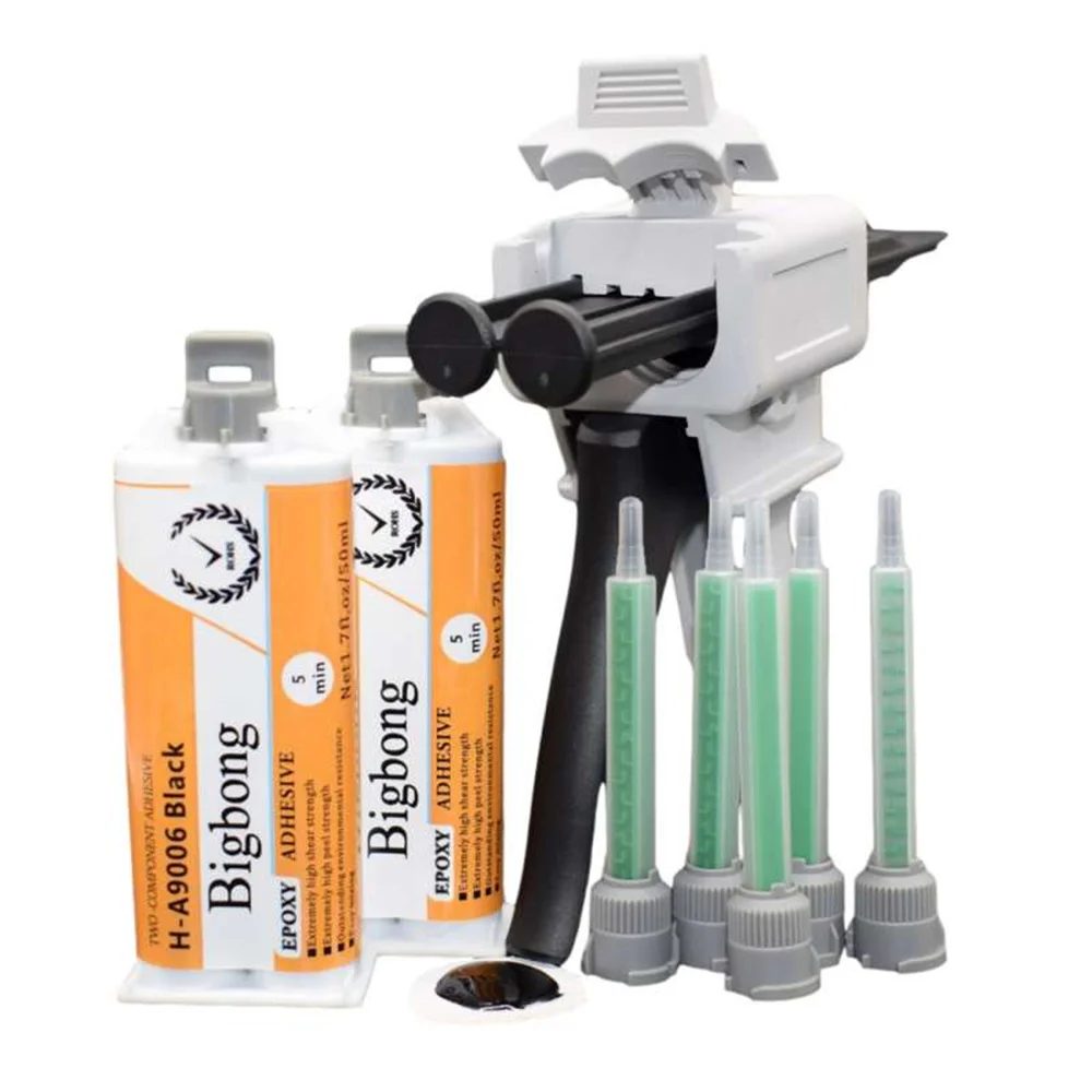 

2pcs Black 50ml 1:1 Epoxy Resin 5 Minutes Epoxy Adhesive & 5pcs Mixing Nozzles Static Mixer & Manual Applicator Dispensing Gun