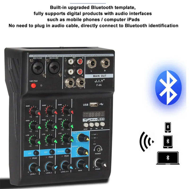 Профессиональный 4 канальный bluetooth микшер аудиомикшерная консоль с эффектом
