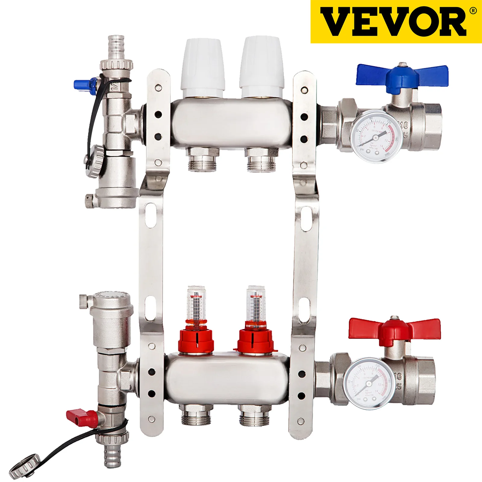 VEVOR коллектор для теплого пола с 2 ветвями PEX 1/2 дюйма Pex расходомерами светящийся