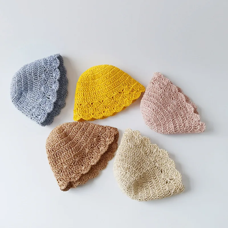 

Детские носки на весну и лето, носки для мальчиков для девочек соломенные шляпы Твердые Цвет Повседневные детские солнцезащитные головные уборы пляжные кепки с волнистым краем; Ведро шляпа