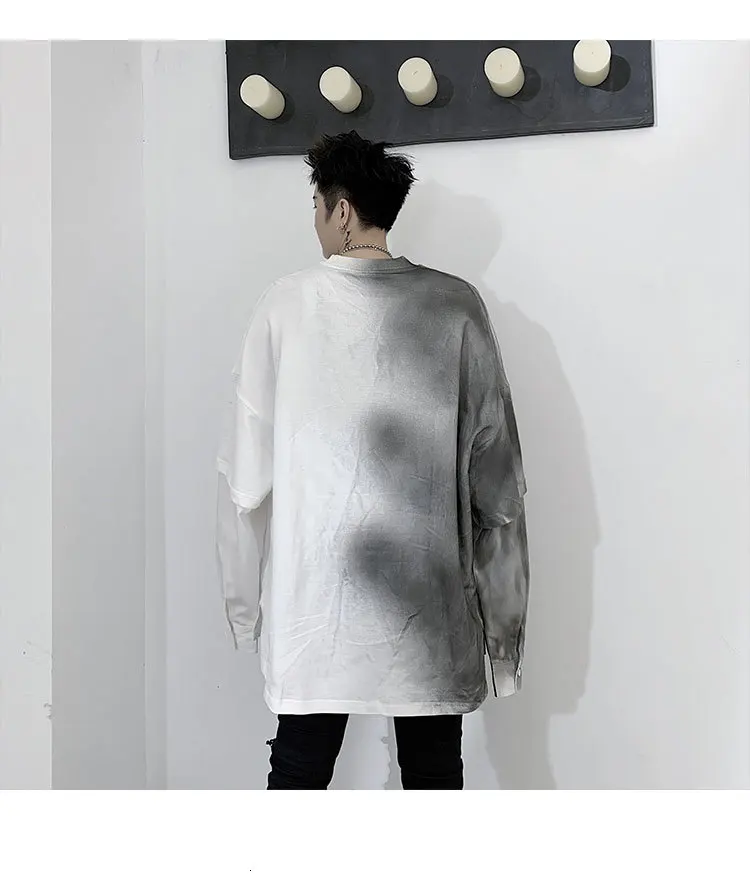 Осенняя толстовка с капюшоном Tie Dye, мужская мода, Повседневный свитер с круглым вырезом и фальш-вставкой, Мужская Уличная одежда, свободные толстовки, Мужская толстовка, M-XL