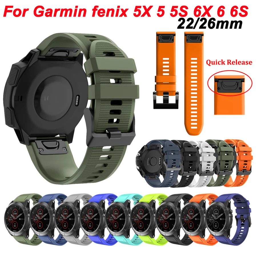 Silicone Sport Watchband Strap For Garmin Fenix 6 6X 6S Pro 7 7X 5X 5 5S 3HR Forerunner 935 945 Smart Watch Quick Release Correa