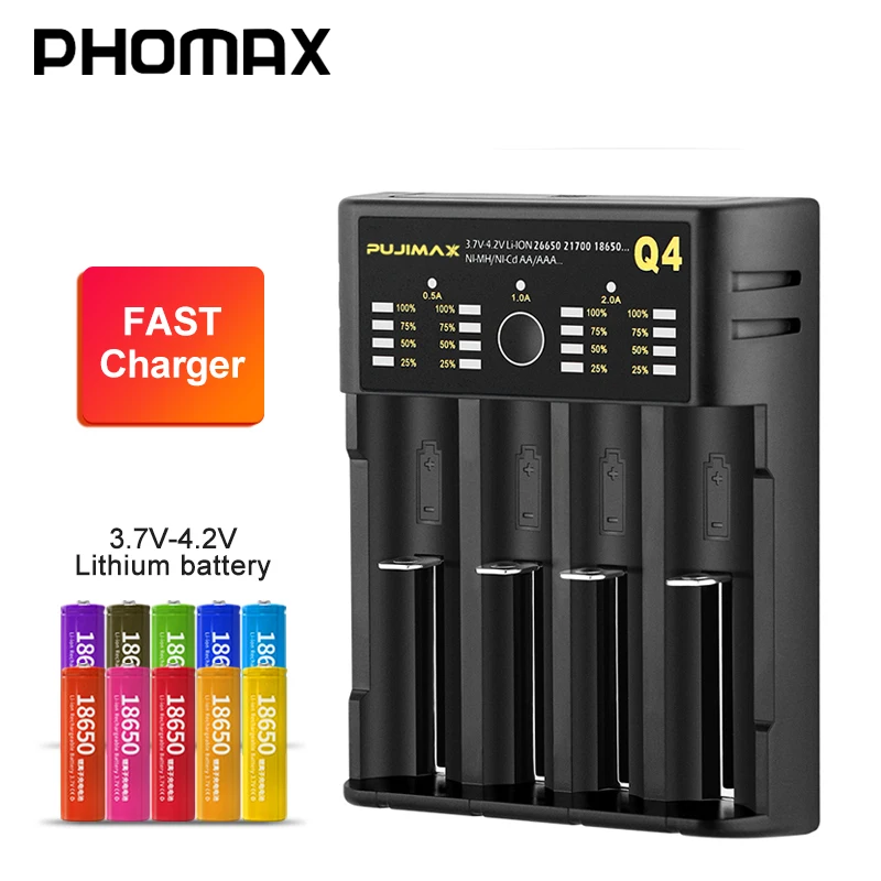 PHOMAX 4 слота 3 7 в светодиодный умный ЖК экран регулируемый ток быстрая зарядка для