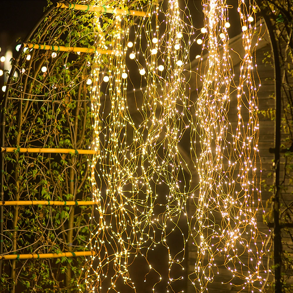 600 светодиодный s огни в виде лозы медная проволока ветка светодиодный Сказочный струнный свет подключаемый адаптер для кафе рождественское свадебное украшение для вечеринки