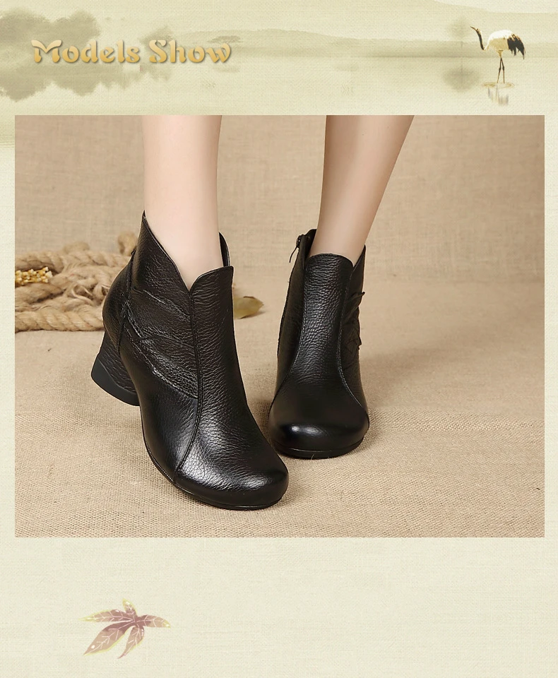 YLQP/Винтажные зимние сапоги из натуральной кожи; женская обувь; женские ботильоны на платформе с круглым носком; обувь на высоком каблуке; ботинки на меху
